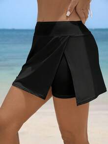 Swim Lushoire Women's Solid Color Beach Elegant Side Slit Pants Design Swimwear Beach Pants - Black - View 7