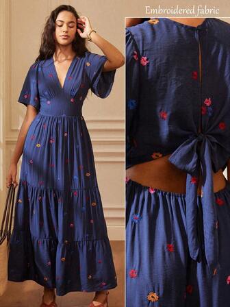 Écloséra 露背系带刺绣V领春夏女装