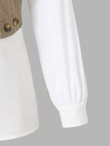 SHEIN Tween Girl Fashion Commuter 2 In 1 Long Sleeve Shirt And Wide Leg Pants Set, Autumn/Spring (Belt Not Included) Fall Winter - Khaki - View 4