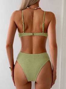 Swim Basics Bãi biển mùa hè dành cho nữ Bộ bikini màu trơn buộc phía trước, Bộ bikini hai mảnh - Màu xanh Bạc hà - Xem 2