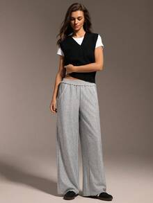 Hanevo Women's Casual Street Style Elastic Waist Pocket Maxi Sweatpants - Light Grey - View 4