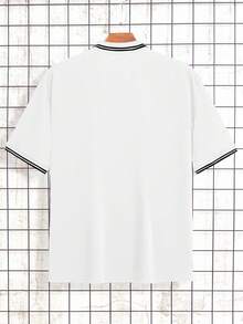 Manfinity Dauomo 大码男士时尚商务休闲骑士马印花 Polo 衫，适合夏季 - 白色 - 查看 2