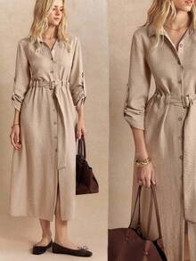 Écloséra فستان قميص كاجوال بدون إطالة مع أكمام مرفقة للنساء