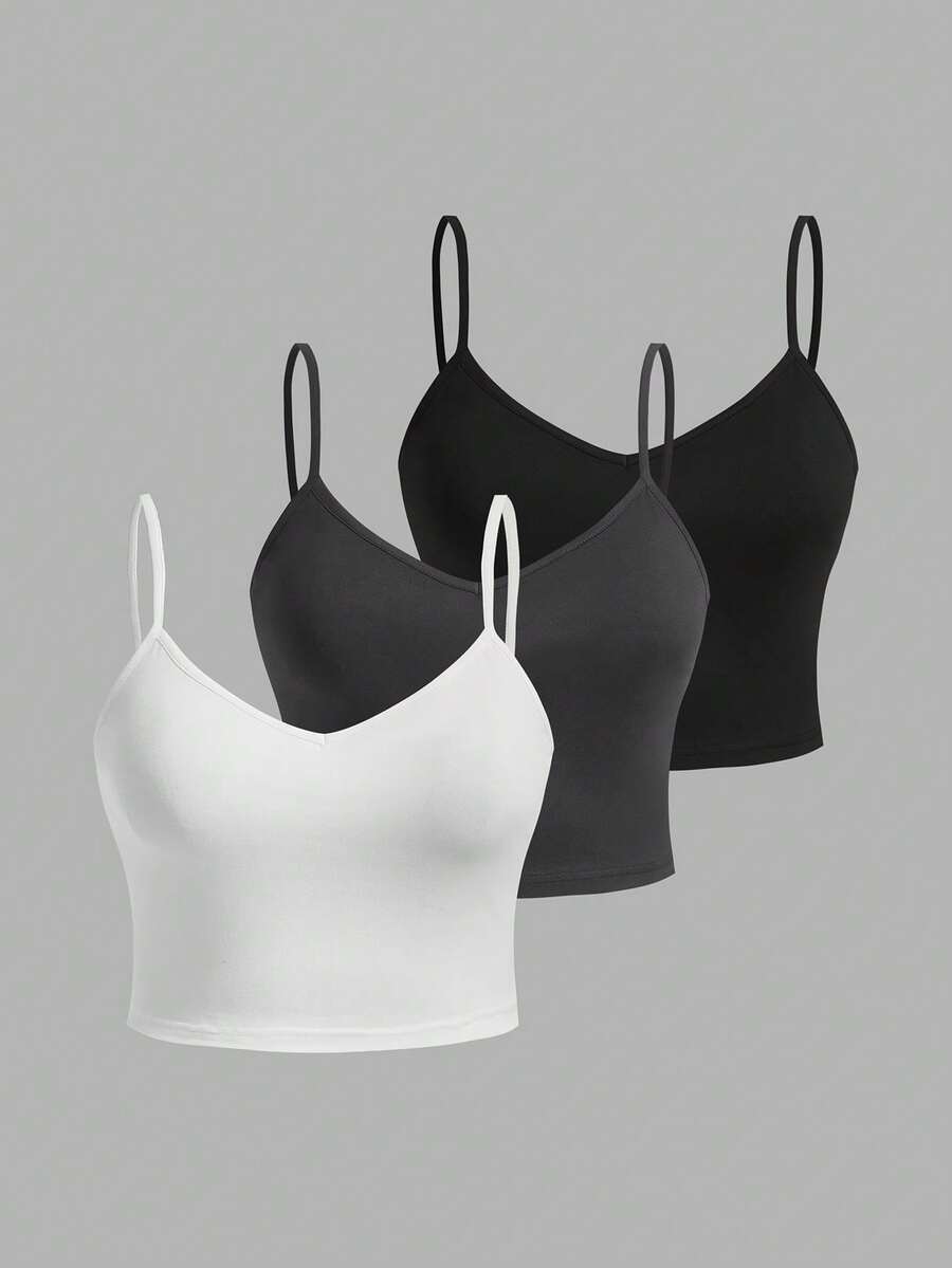 SHEIN EZwear 3 件套女士加大码简约纯色吊带背心，适合夏季 - 彩色 - 查看 1