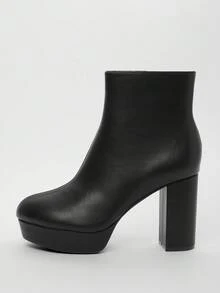 Solezae Women's Casual Block Heel Faux Leather Platform Zip Up Booties For Christmas Valentine's Day - Black - View 6