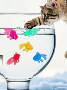 PETSIN 1 Set Of Colorful Simulated Soft Silicone Goldfish Teasing Cat Toys, Cats Catch Floating Little Goldfish, Can Float Semi-Transparent Cat Fishing Toys, Pet Toys Pet Supplies