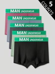 5pcs/Pack EasyFave Fashion Elastic Waistband Casual Lightweight Sports Comfortable Boxer Briefs For Men Men Boxers Pack Men Boxer Briefs Men Underwear Multipack Man Underwear Men Underwear - Multicolor - View 1