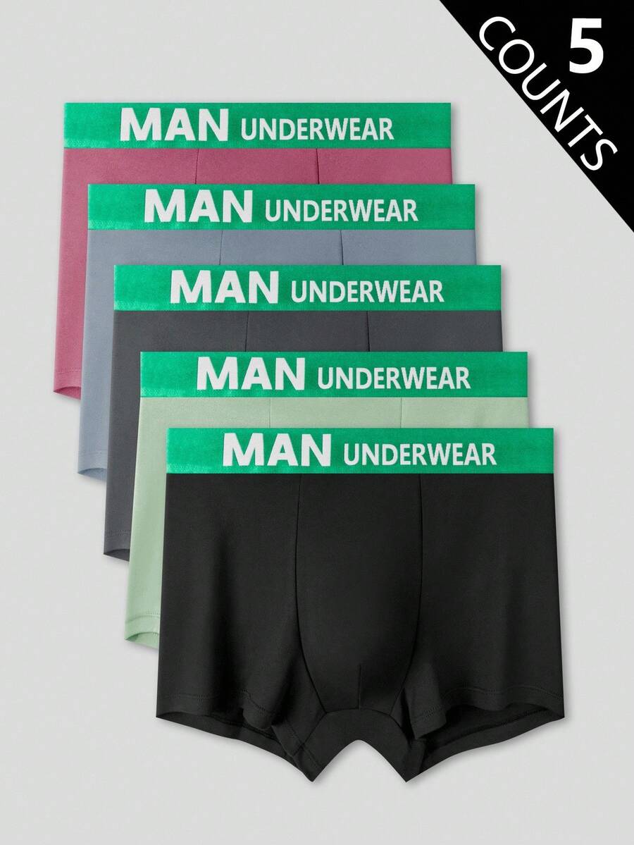 5pcs/Pack EasyFave Fashion Elastic Waistband Casual Lightweight Sports Comfortable Boxer Briefs For Men Men Boxers Pack Men Boxer Briefs Men Underwear Multipack Man Underwear Men Underwear - Multicolor - View 1