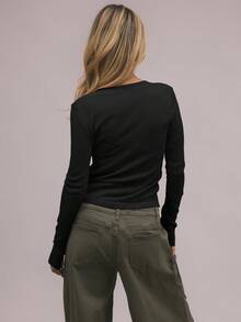 MUSERA Áo dệt kim tay dài cổ chữ V, kiểu dáng thanh lịch, thích hợp cho kỳ nghỉ xuân, dễ thương, gợi cảm, phong cách thập niên 90, mùa hè, màu pastel ngọt ngào, sân bay, kỳ nghỉ đông, mặc hàng ngày, dự tiệc tối, sang trọng. - màu đen - Xem 3