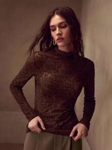 MOTF PREMIUM 透明蕾丝T恤 - 棕色 - 查看 5