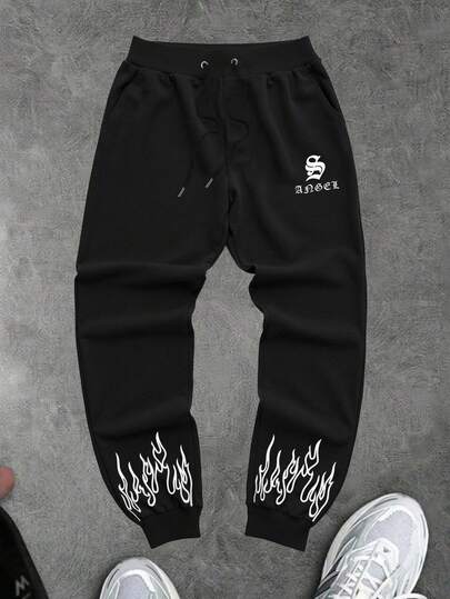 Sport MetroGents Męskie spodnie dresowe z nadrukiem płomieni