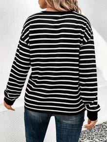 EMERY ROSE Women's Striped Pattern Print Crew Neck Long Sleeve Casual Versatile Plus Size T-Shirt, Autumn/Winter - Multicolor - View 2