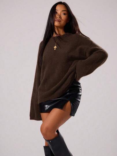 MUSERA Mohair Oversized Crew Neck Jumper Spring   Casual Cute Airport Fall Back To School Autumn Winter Everyday  Elegant Evening Party  Sweater