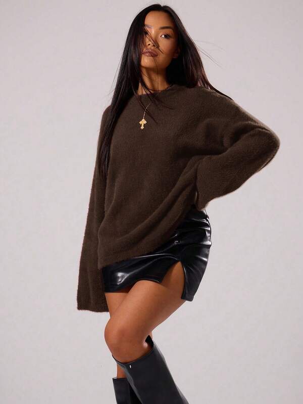 MUSERA Mohair Oversized Crew Neck Jumper Spring Y2K 90's Casual Cute Airport Fall Back To School Autumn Winter Everyday Christmas Elegant Evening Party