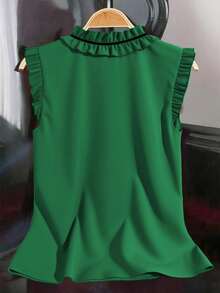 Franclia Ruffle Trim Sleeveless Casual Loose Shirt, Elegant Women Blouse, Red Top, Summer Wear - Green - View 2
