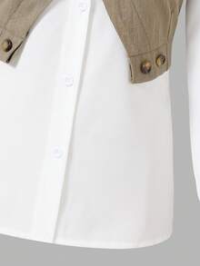 SHEIN Tween Girl Fashion Commuter 2 In 1 Long Sleeve Shirt And Wide Leg Pants Set, Autumn/Spring (Belt Not Included) Fall Winter - Khaki - View 6