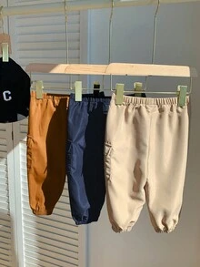 SHEIN 男婴休闲简约舒适实用柔软裤装三件套，适合日常穿着、上学、外出、运动，春秋季时尚百搭。 - 彩色 - 查看 2