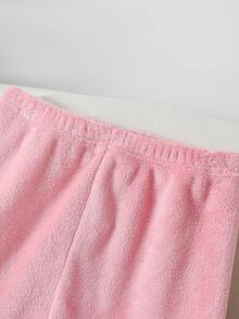 Tween Girls 2-Piece Pajama Set, Flame Resistant Soft Fleece Crew Neck Pullover Top And Pants, Comfortable Loungewear Autumn Girls Night Soft Pink Cute - Baby Pink - View 6