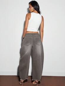 Denimoi Solid Color Distressed Frayed Edge Pocket Casual Fashion Jeans - Rust Brown - View 2