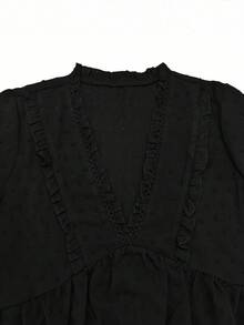 Breezaya Women's Deep V-Neck Balloon Sleeve Cutout Detail Blouse Fall Cloth For Women