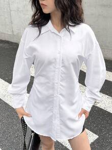 SHEIN 青少年女孩优雅长袖度假白色衬衫、长袖上衣、返校衬衫 - 白色 - 查看 4