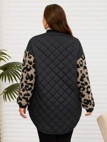 EMERY ROSE Áo khoác mùa đông dài tay, cài cúc đơn, cổ áo bóng chày, họa tiết da báo, phối màu, cỡ lớn dành cho nữ. Áo khoác cỡ lớn, áo khoác mùa đông cỡ lớn, áo khoác chần bông cỡ lớn, áo khoác họa tiết da báo cỡ lớn, áo khoác mùa đông cỡ lớn dành cho nữ, áo khoác năm mới cho nữ, áo khoác thường ngày cho nữ, áo khoác họa tiết da báo. - màu đen - Xem 6