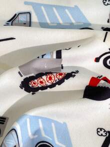 SHEIN Playful Pals 2件套幼儿男童圆领长袖针织汽车卡通图案毛绒面料睡衣套装 - 卡其色 - 查看 11