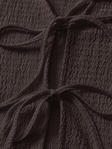 SHEIN LUNE 大码女式纯色前系带短袖休闲上衣 - 巧克力棕 - 查看 4