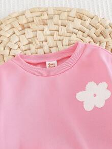 Cozy Pixies 2 pezzi Set di felpa girocollo a maniche lunghe e pantaloni con stampa floreale morbida per bambina