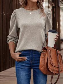 EMERY ROSE Women's Casual Versatile Crew Neck Long Sleeve T-Shirts - Apricot - View 6