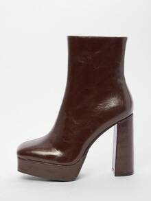 Solezae Women's Comfortable & Fashionable Square Toe Side Zipper Chunky Heel Ankle Booties - Brown - View 5