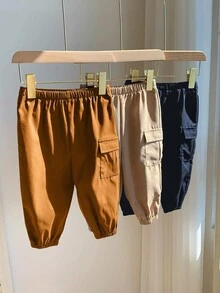 SHEIN 男婴休闲简约舒适实用柔软裤装三件套，适合日常穿着、上学、外出、运动，春秋季时尚百搭。 - 彩色 - 查看 3