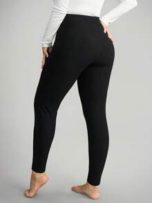 Comfylo Plus Size Women's Thermal Lined Long Leggings Work/Office Gym Fall Work/Office Gym Autumn High Stretch Ribbed Leggings Fall/Winter Chic Winter Thermal Lined Leggings - Dark Green - View 12
