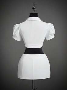 SHEIN ICON Women's Halloween Nurse Costume Set, Cross Decor Short Sleeve Cropped Zip-Up Top And Low-Waist Mini Skirt, Bodycon Sexy Cosplay Outfit