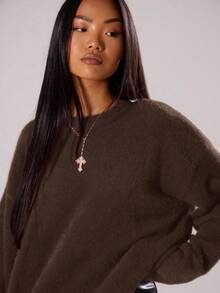 MUSERA Mohair Oversized Crew Neck Jumper Spring   Casual Cute Airport Fall Back To School Autumn Winter Everyday  Elegant Evening Party  Sweater - Chocolate Brown - View 3