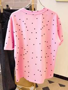 Franclia Damen Polka Dot Kurzarm Rundhals T-Shirt, Sommer