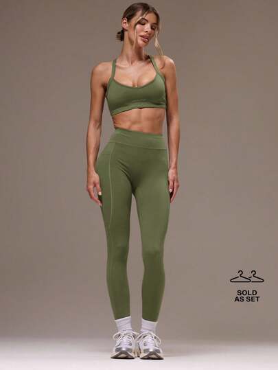 Musera Sport 运动女士交叉露背上衣和紧身裤运动套装 健身房瑜伽普拉提日常健身