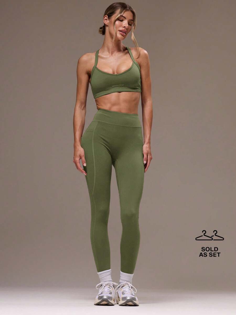 Musera Sport Sport Women Cross Back Top & Leggings Sports Sets Gym Yoga Pilates Fitness Daily - Army Green - View 1