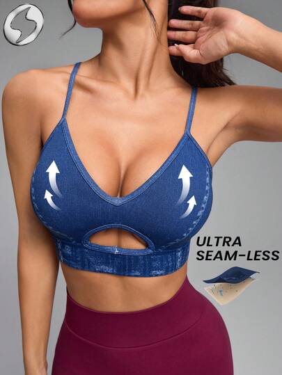 Innovista 复古水洗无缝绑带运动文胸，秋季扎染牛仔效果，高支撑，复古美学，休闲运动瑜伽普拉提高强度间歇训练，办公室到健身房皆宜，速干透气，跑步拳击运动服，功能性可调节，适合有氧运动、骑行、户外运动、健康日常穿着，舒适百搭，适合各种场合，包括TT、、Reels、FYP、INSTA、OOTD、Y2K风格、中性色调、简洁时尚、女性时尚达人、网红、百搭穿搭、日常穿着、实用主义、时尚，条纹设计