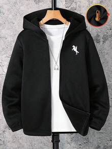 SHEIN 1-Pack Tween Boy Casual Sports College Art Retro Hooded Jacket With Grab Material Sweater Suitable For Kids Outfits Toddler Boy Clothes Back To School Boys Set Suitable For Birthday Parties, Evening Parties, Performances, Weddings, Baptisms, Opening Ceremonies Daily Suitable For Daily Use Suitable For School Suitable For Travel Suitable For Sports Suitable For Autumn And Winter Seasons Suitable Joggers Boys Coats Kids Boy First Day Of School Winter Jacket Winter Coat Coats Goth Goth Clothes Fall - Black - View 1