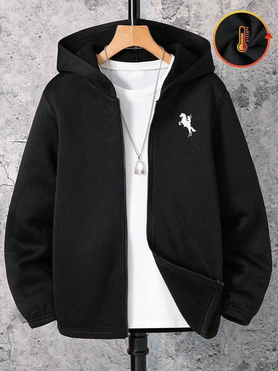 SHEIN 1-Pack Tween Boy Casual Sports College Art Retro Hooded Jacket With Grab Material Sweater Suitable For Kids Outfits Toddler Boy Clothes Back To School Boys Set Suitable For Birthday Parties, Evening Parties, Performances, Weddings, Baptisms, Opening Ceremonies Daily Suitable For Daily Use Suitable For School Suitable For Travel Suitable For Sports Suitable For Autumn And Winter Seasons Suitable Joggers Boys Coats Kids Boy First Day Of School Winter Jacket Winter Coat Coats Goth Goth Clothes Fall - Black - View 1