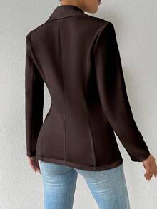 SHEIN Unity Women's Solid Color Lapel NeckLong Sleeve Single-Button Casual Blazer Jacket, Autumn - Mocha Brown - View 2