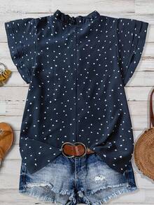 Linhara Áo cánh hoa nhỏ xinh xắn buộc vạt phía trước cho nữ cỡ lớn - Màu xanh hải quân - Xem 2