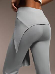 Hanevo Women's Grey Casual Sports Yoga 2 In 1 Fitted Long Flare Leggings - Light Grey - View 5