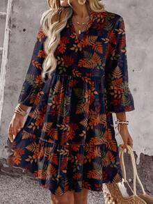 EMERY ROSE Vestido curto casual com estampa floral para mulheres, estampa floral retrô, adequado para o verão - Multicolorido - Ver 4