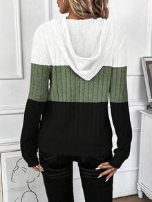 SHEIN LUNE 女式秋季撞色长袖罗纹抽绳连帽运动衫 - 彩色 - 查看 2