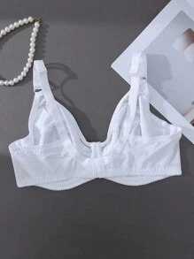 DesireSculpt 1 Áo ngực không gọng lưới họa tiết hoa vá màu trơn thời trang & thanh lịch, cỡ lớn - trắng - Xem 8