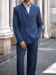 Calvornis Bộ vest công sở dài tay có ve áo màu trơn dành cho nam, mùa thu - Màu xanh lam - Xem 3