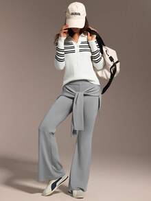 Hanevo Women's Grey Casual Sports Yoga 2 In 1 Fitted Long Flare Leggings - Light Grey - View 4