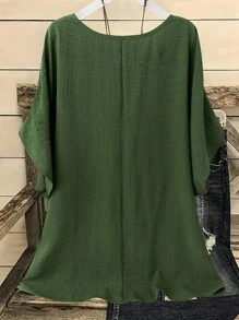 Linhara CURVE Plus Size Women Vintage V-Neck Floral Printed Button Down Blouse - Green - View 2